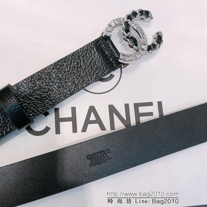 CHANEL香奈兒 18新款 zp同步 CC鏈條鑽扣 進口頭層皺山羊紋皮 時尚百搭款皮帶  xfp1152